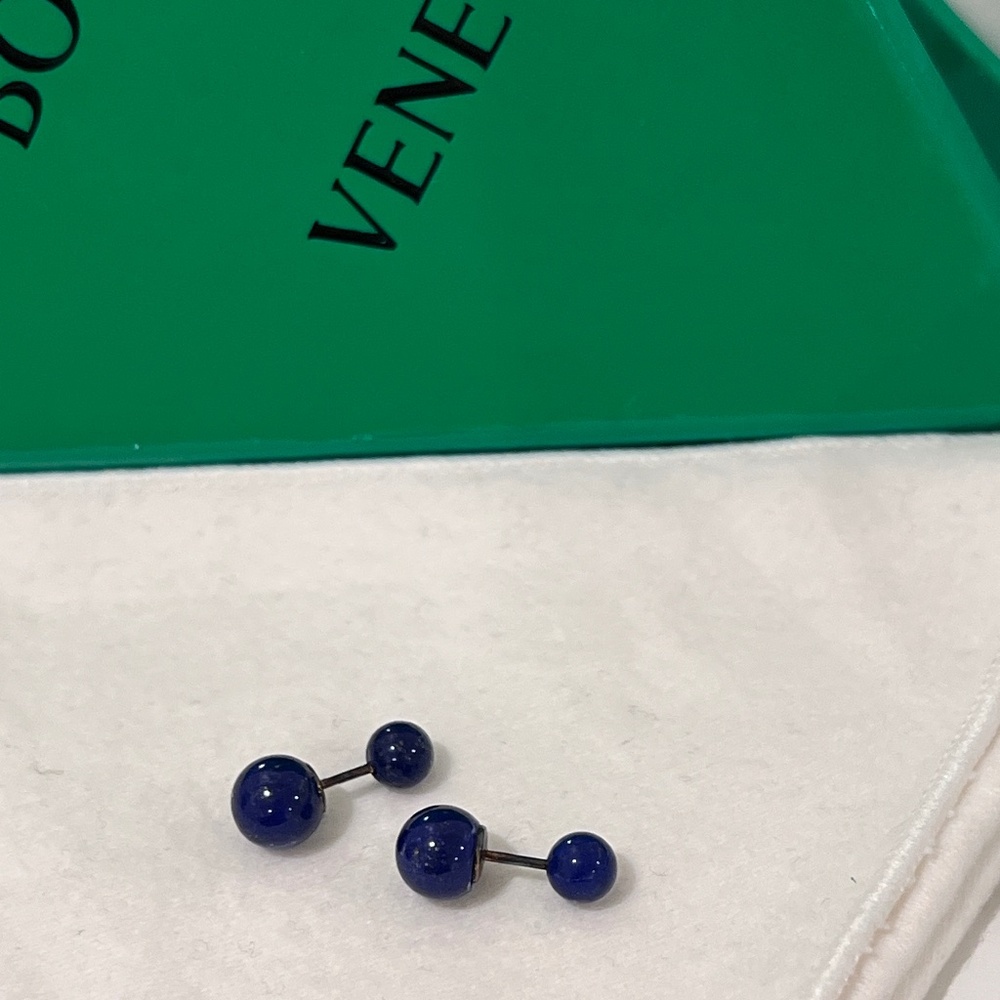 BOTTEGA VENETA Earrings Lapis Studs 18kt Gold Plated NWT Double Sided